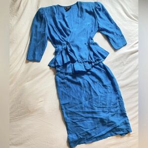 80's Peplum 100% SILK Skirt Suit VINTAGE
